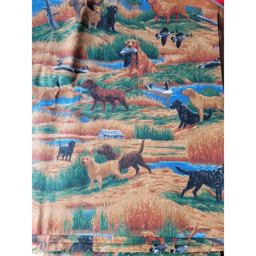 Vintage Cranston Labrador Dog Fabric Cotton Blue Brown 4yards 38 Inch Sewing